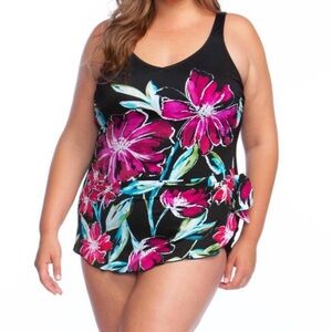 Full Bloom Plus Size Sarong One Piece Swimsuit by Rose Marie Reid Size 16W